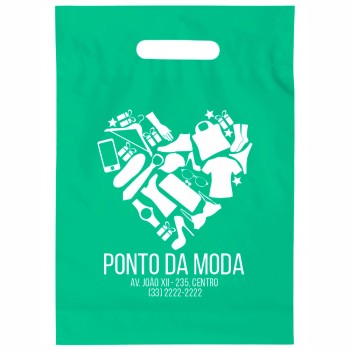 SACOLAS E SACOS SACOLAS PERSONALIZADAS PLÁSTICAS BOCA VAZADA 300X400MM VERDE ÁGUA Preto e branco frente - 250 un.