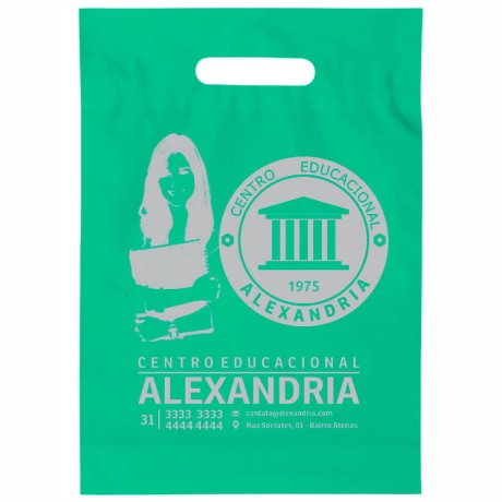 SACOLAS E SACOS SACOLAS PERSONALIZADAS PLÁSTICAS BOCA VAZADA 400X500MM VERDE ÁGUA Preto e branco frente - 1000 un.