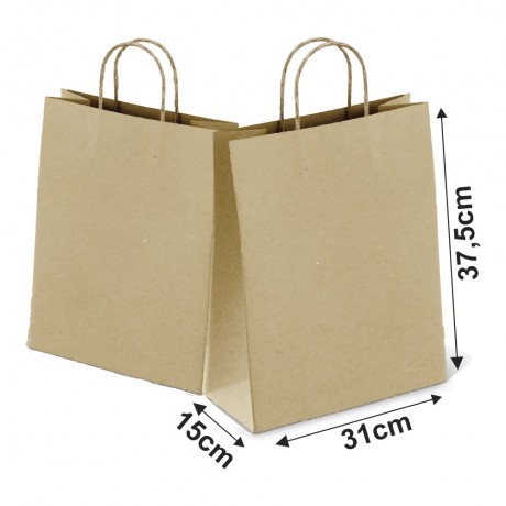 SACOLAS KRAFT COM ALÇA 80G PADRÃO TAMANHO G 310X375MM 500 un.