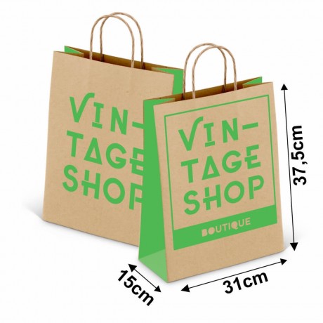 SACOLAS KRAFT COM ALÇA 80G PERSONALIZADA 1X0 TAMANHO G 310X375MM Preto e branco frente - 10000 un.