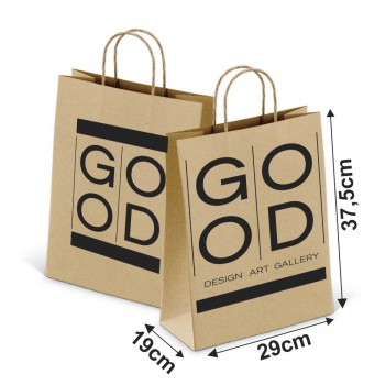 SACOLAS KRAFT COM ALÇA 80G PERSONALIZADA 1X0 TAMANHO GG 290X375MM Preto e branco frente - 1000 un.