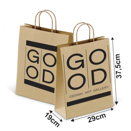SACOLAS KRAFT COM ALÇA 80G PERSONALIZADA 1X0 TAMANHO GG 290X375MM Preto e branco frente - 1000 un.