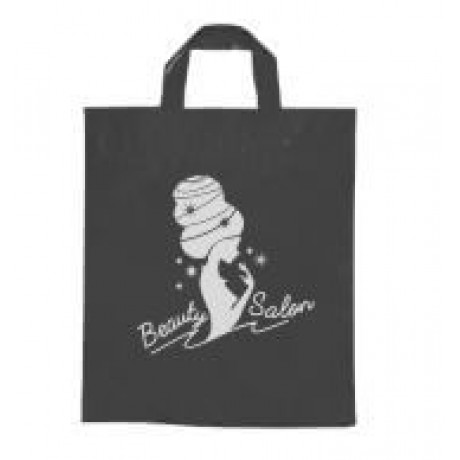 SACOLAS PLÁSTICAS ALÇA FITA 300X350MM PRETA Preto e branco frente - 100 un.