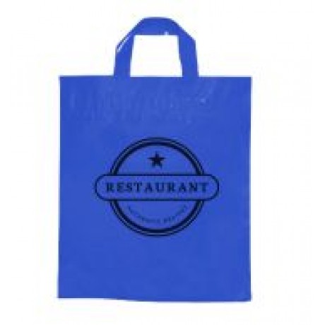 SACOLAS PLÁSTICAS ALÇA FITA 400X400MM AZUL Preto e branco frente - 100 un.