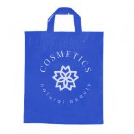 SACOLAS PLÁSTICAS ALÇA FITA 450X460MM AZUL Preto e branco frente - 500 un.