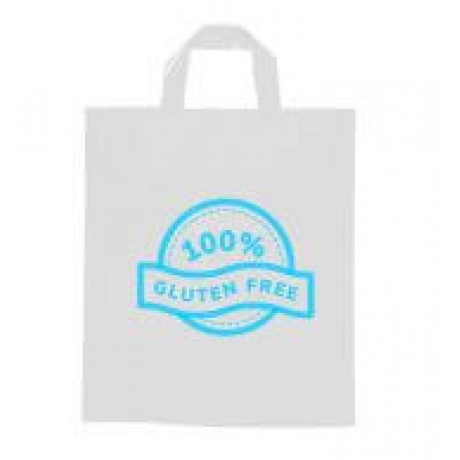 SACOLAS PLÁSTICAS ALÇA FITA 450X460MM BRANCA Preto e branco frente - 500 un.