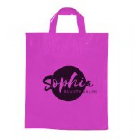 SACOLAS PLÁSTICAS ALÇA FITA 450X460MM ROSA Preto e branco frente - 100 un.