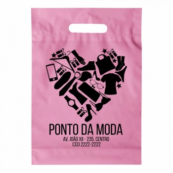 SACOLAS PLÁSTICAS BOCA VAZADA 150X200MM ROSA Preto e branco frente - 250 un.