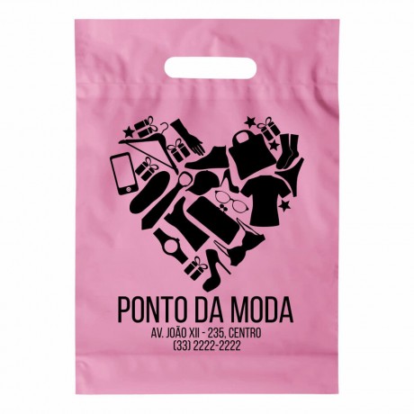 SACOLAS PLÁSTICAS BOCA VAZADA 150X200MM ROSA Preto e branco frente - 250 un.