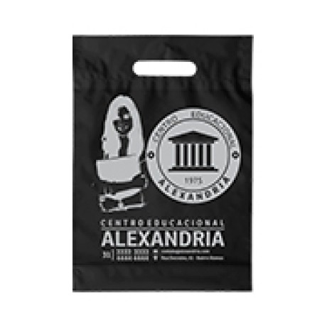 SACOLAS PLÁSTICAS BOCA VAZADA 250X350MM PRETA Preto e branco frente - 50 un.