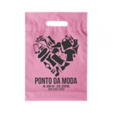 SACOLAS PLÁSTICAS BOCA VAZADA 250X350MM ROSA Preto e branco frente - 250 un.