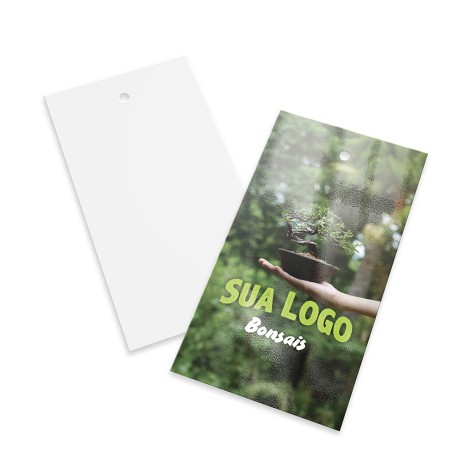 TAGS PADRÃO FURO COUCHÊ 250G VERNIZ UV TOTAL FRENTE 91X51MM Colorido frente - 500 un.