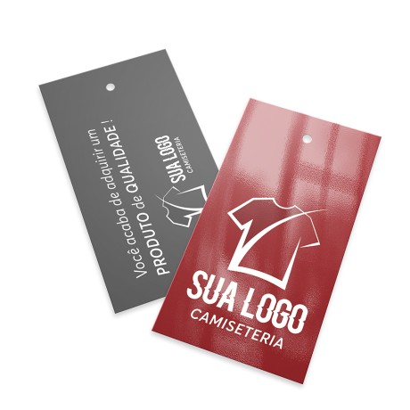 TAGS PADRÃO FURO COUCHÊ 250G VERNIZ UV TOTAL FRENTE 91X51MM Colorido frente e preto e branco verso - 2000 un.