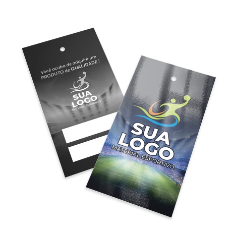 TAGS PADRÃO FURO COUCHÊ 250G VERNIZ UV TOTAL FRENTE 91X51MM Colorido frente e preto e branco verso - 1000 un.