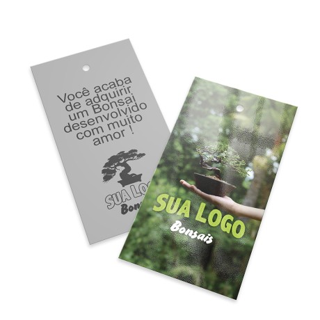 TAGS PADRÃO FURO COUCHÊ 250G VERNIZ UV TOTAL FRENTE 91X51MM Colorido frente e preto e branco verso - 500 un.