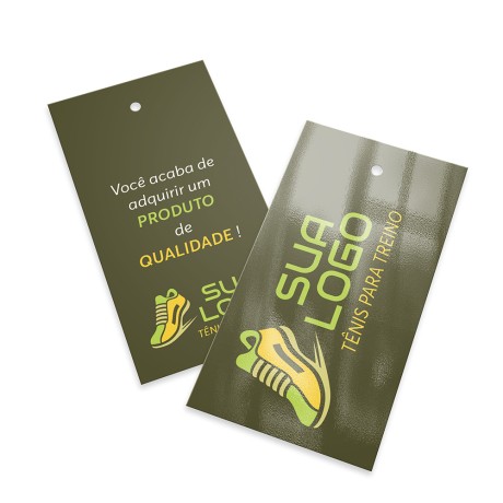 TAGS TAGS PADRÃO FURO COUCHÊ 250G VERNIZ UV TOTAL FRENTE 91X51MM Colorido frente e verso - 3000 un.