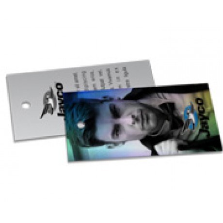 TAGS PADRÃO FURO COUCHÊ 250G VERNIZ UV TOTAL FRENTE 91X51MM Colorido frente e preto e branco verso - 5000 un.