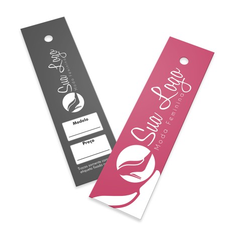TAGS TAGS PADRÃO FURO COUCHÊ 300G SEM LAMINAÇÃO E SEM VERNIZ SEM VERNIZ 91X25MM Colorido frente e preto e branco verso - 50 un.