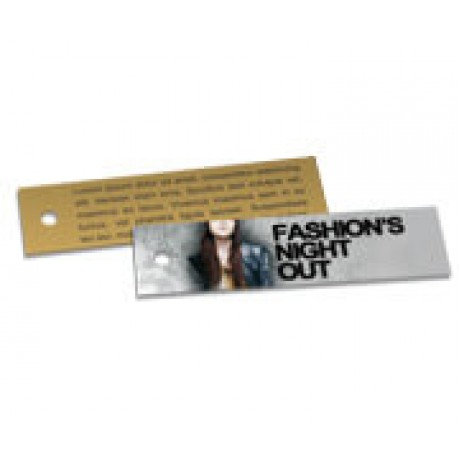 TAGS PADRÃO FURO COUCHÊ 300G VERNIZ UV TOTAL FRENTE 91X25MM Colorido frente e verso - 1000 un.