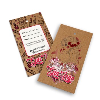 TAGS TAGS PADRÃO FURO KRAFT 250G SEM LAMINAÇÃO E SEM VERNIZ SEM VERNIZ COM TINTA BRANCA 91X51MM Colorido frente e verso - 1000 un.