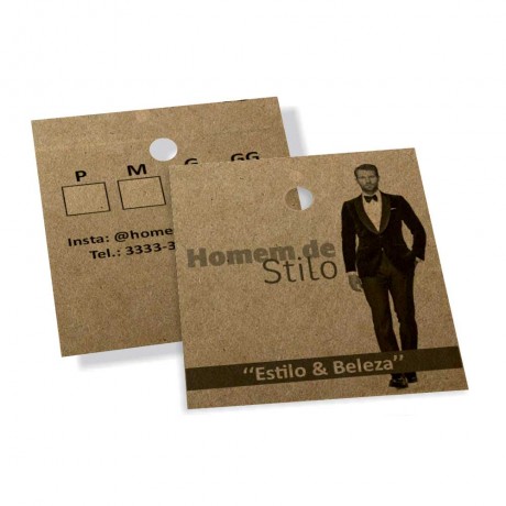 TAGS TAGS PADRÃO FURO KRAFT 250G SEM VERNIZ 45X51MM Preto e branco frente e verso - 1000 un.