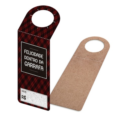 TAGS TAGS PARA GARRAFA KRAFT 250G SEM LAMINAÇÃO E SEM VERNIZ SEM VERNIZ COM TINTA BRANCA 91X204MM Colorido frente - 50 un.