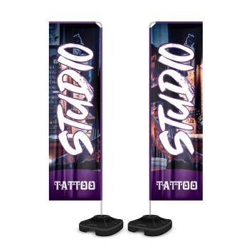 WIND BANNER KIT COMPLETO TECIDO OXFORD MODELO RETANGULAR ALTURA MONTADO: 2,80 METROS G Colorido frente e verso - 10 un.