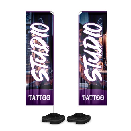 WIND BANNER KIT COMPLETO TECIDO OXFORD MODELO RETANGULAR ALTURA MONTADO: 2,80 METROS G Colorido frente e verso - 10 un.