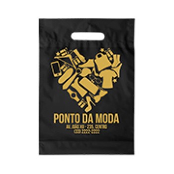 SACOLAS E SACOS SACOLAS PERSONALIZADAS PLÁSTICAS BOCA VAZADA 150X200MM PRETA Preto e branco frente - 250 un.