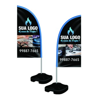 BANNERS, FAIXAS, LONAS E TECIDOS WIND BANNER KIT COMPLETO TECIDO OXFORD ALTURA MONTADO: 1,90 METROS P MODELO FACA Colorido frente e verso - 3 un.