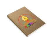 CADERNETA CAPA BROCHURA E COLA MIOLO PERSONALIZADO ABERTURA HORIZONTAL KRAFT 250G 48 FOLHAS