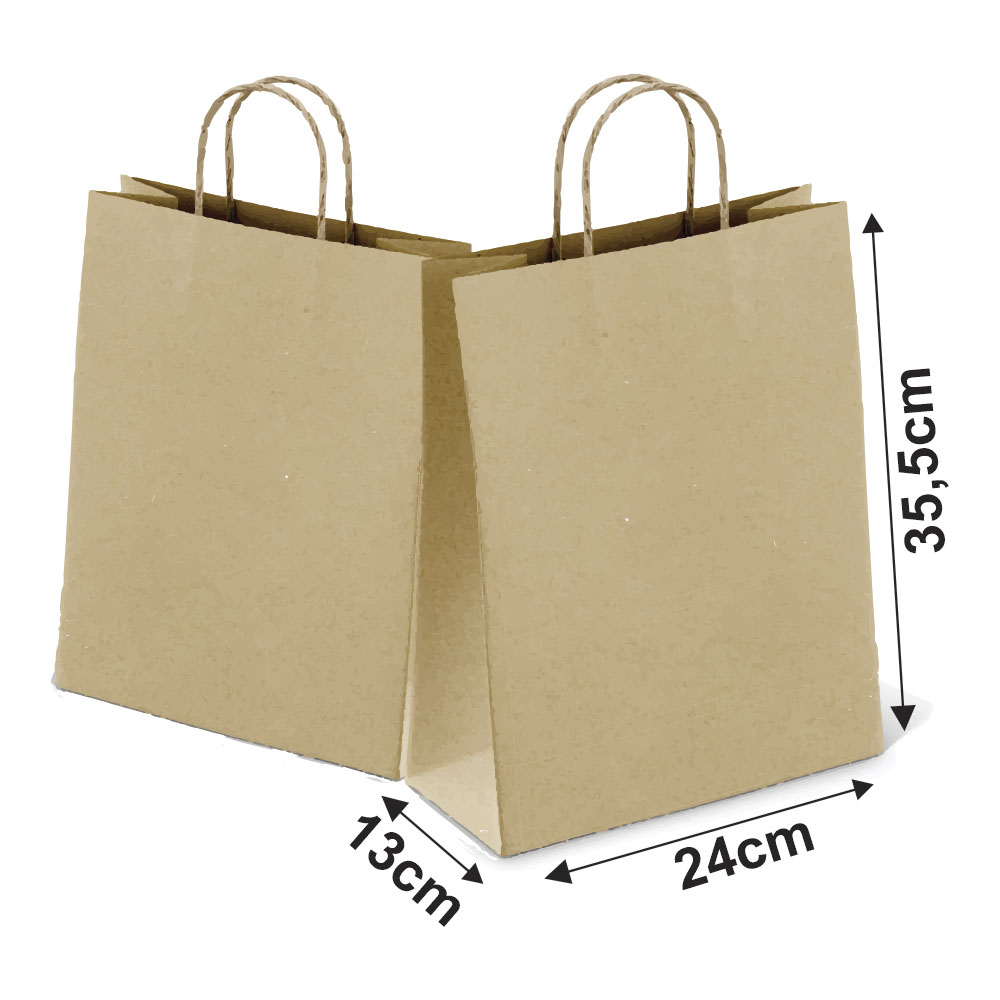 SACOLAS KRAFT COM ALÇA 80G PADRÃO TAMANHO M 240X355MM